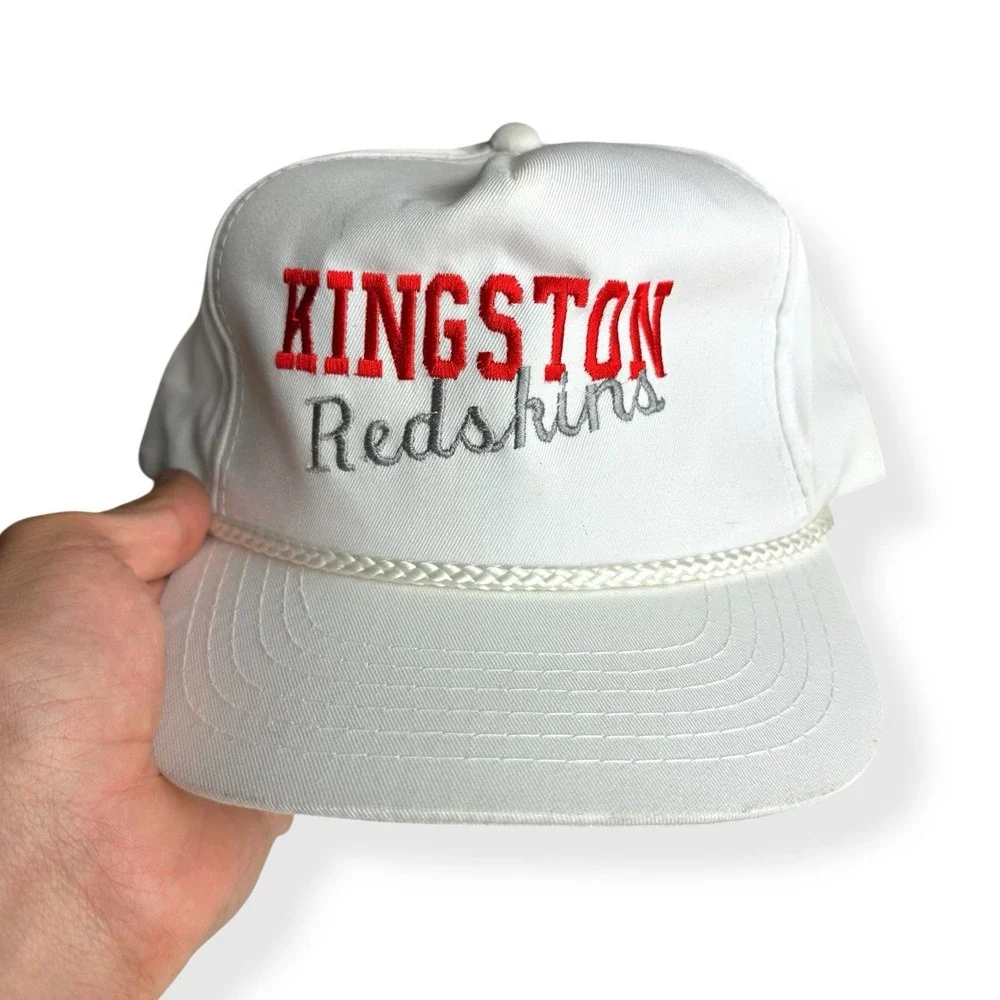 Vintage 90's Kingston Redskins‎ White Red  Trucker SnapBack Hat Rope Embroidered